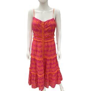 NWT J. Crew Dress Women’s Size 4 Long Straps Embroidered Flowers Orange And Pink